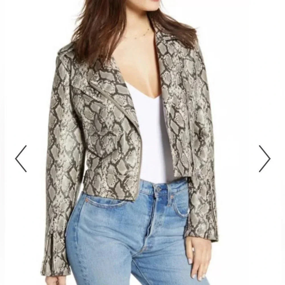 BLANKNYC Snake Print Faux-Leather Moto Jacket